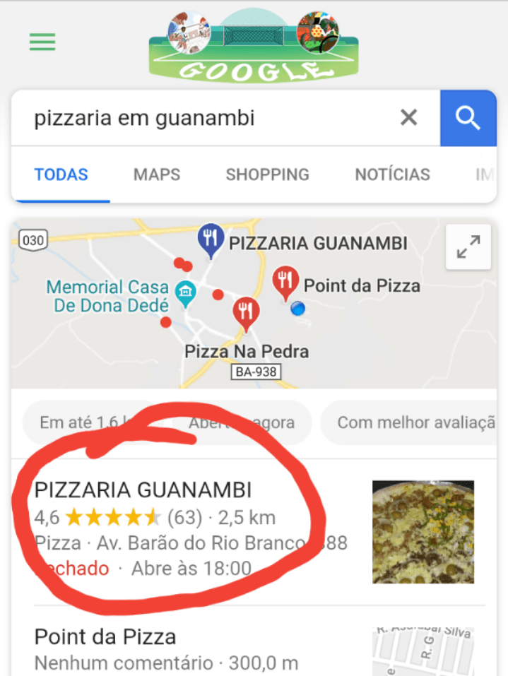 Como encontrar minha pizzaria no google
